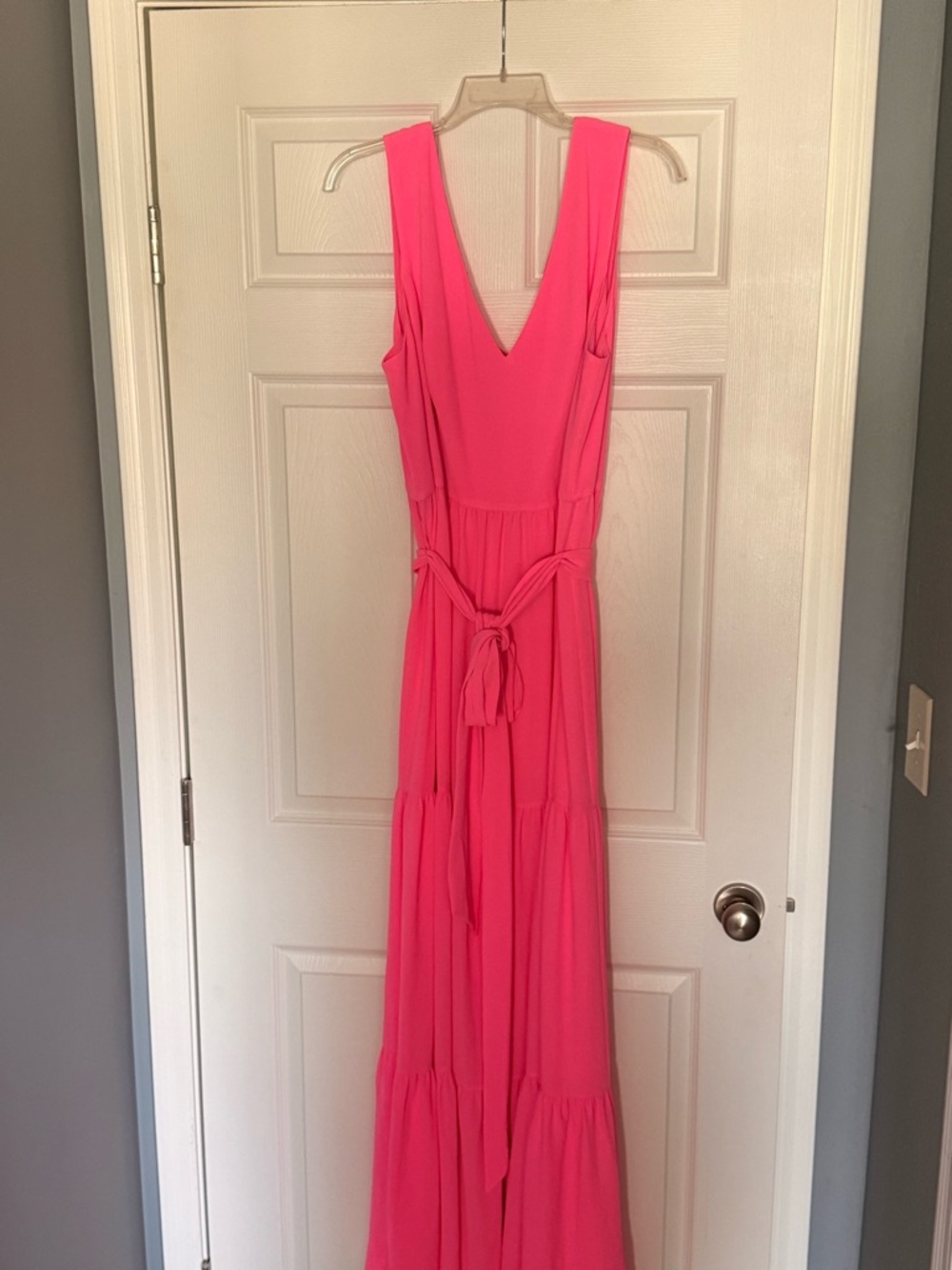 Lilly Pulitzer Bright Pink V-Neck Maxi with Waist Tie - Picture 4 of 5